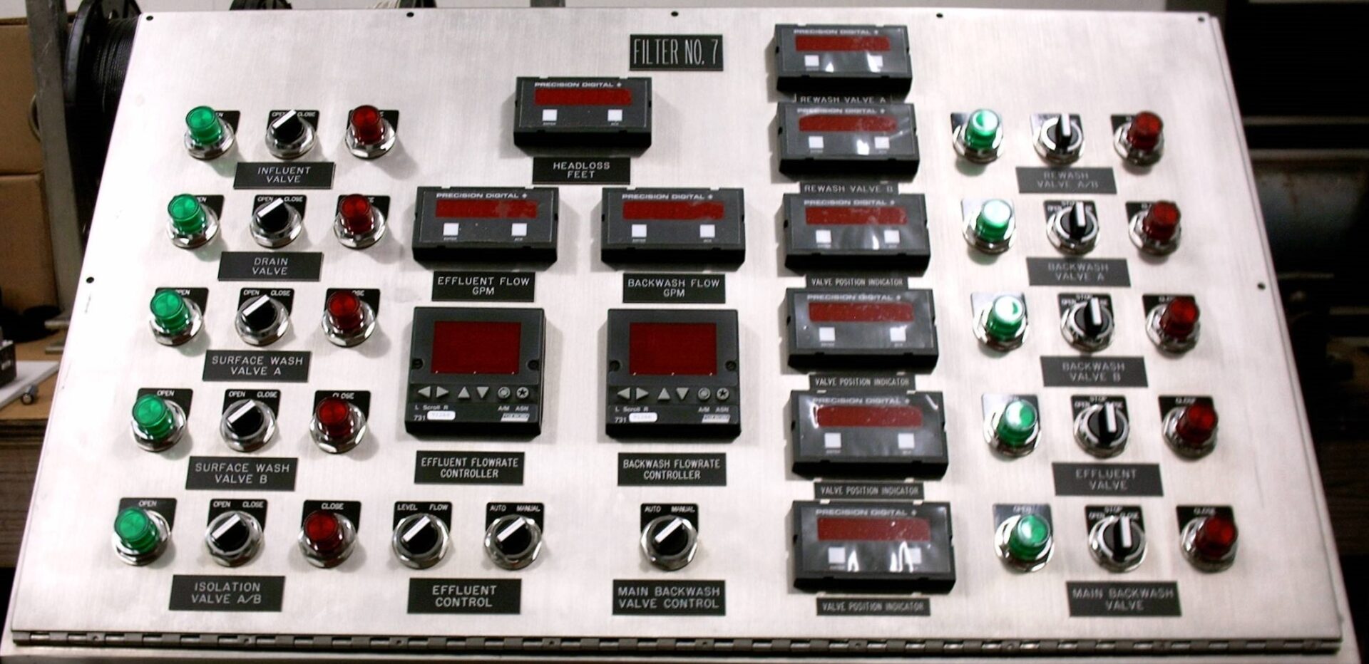 Industrial control panel with buttons and displays
